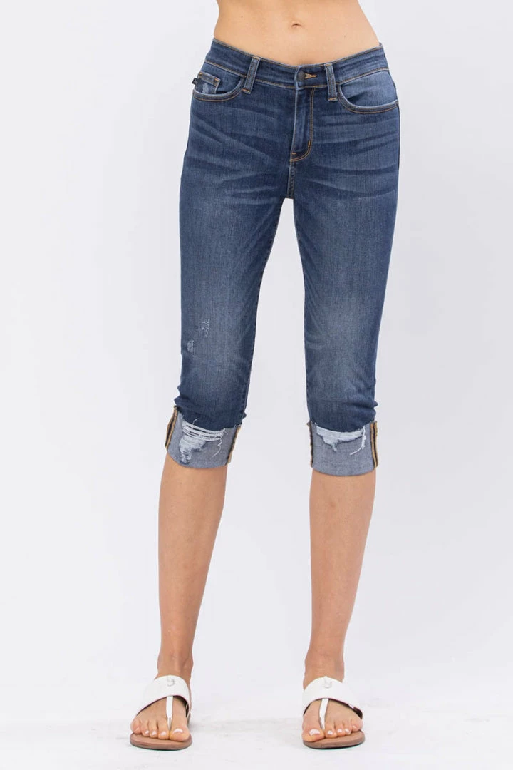 Judy Blue Mid-Rise Destroyed Cuff Capri- 82250 Clothing 1 Judy Blue Mid-Rise Destroyed Cuff Capri- 82250 Clothing
