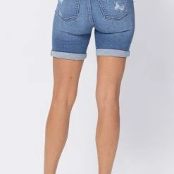 Clothing Judy Blue Hi-Waist Mid-Length Distressed Short- 150024