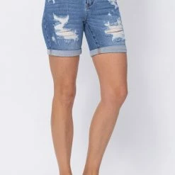 Clothing Judy Blue Hi-Waist Mid-Length Distressed Short- 150024