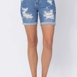 Clothing Judy Blue Hi-Waist Mid-Length Distressed Short- 150024