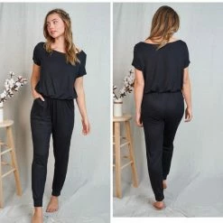 White Birch "Style Icon" Black Short Sleeve Jumpsuit Clothing