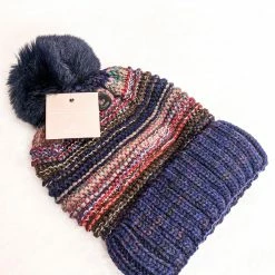Accessorize Me Fleece Lined Striped Knit Beanie With Pom