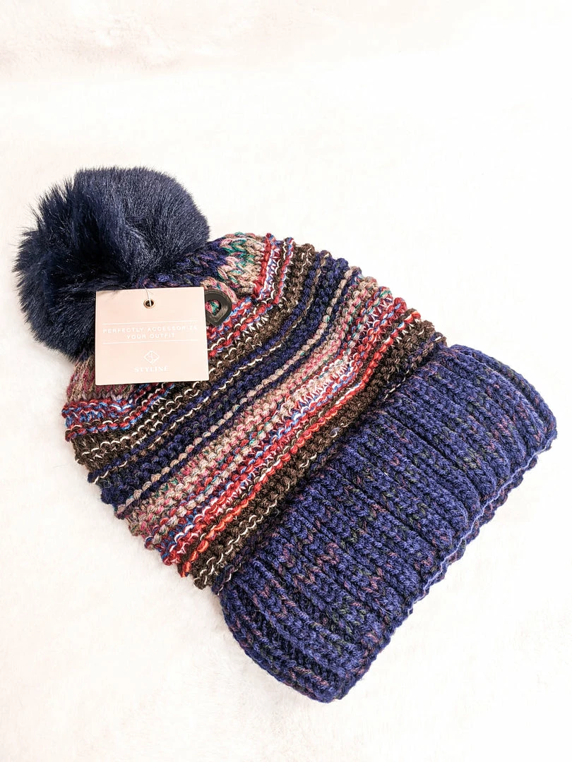 Accessorize Me Fleece Lined Striped Knit Beanie With Pom 1 Accessorize Me Fleece Lined Striped Knit Beanie With Pom