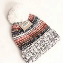 Accessorize Me Fleece Lined Striped Knit Beanie With Pom