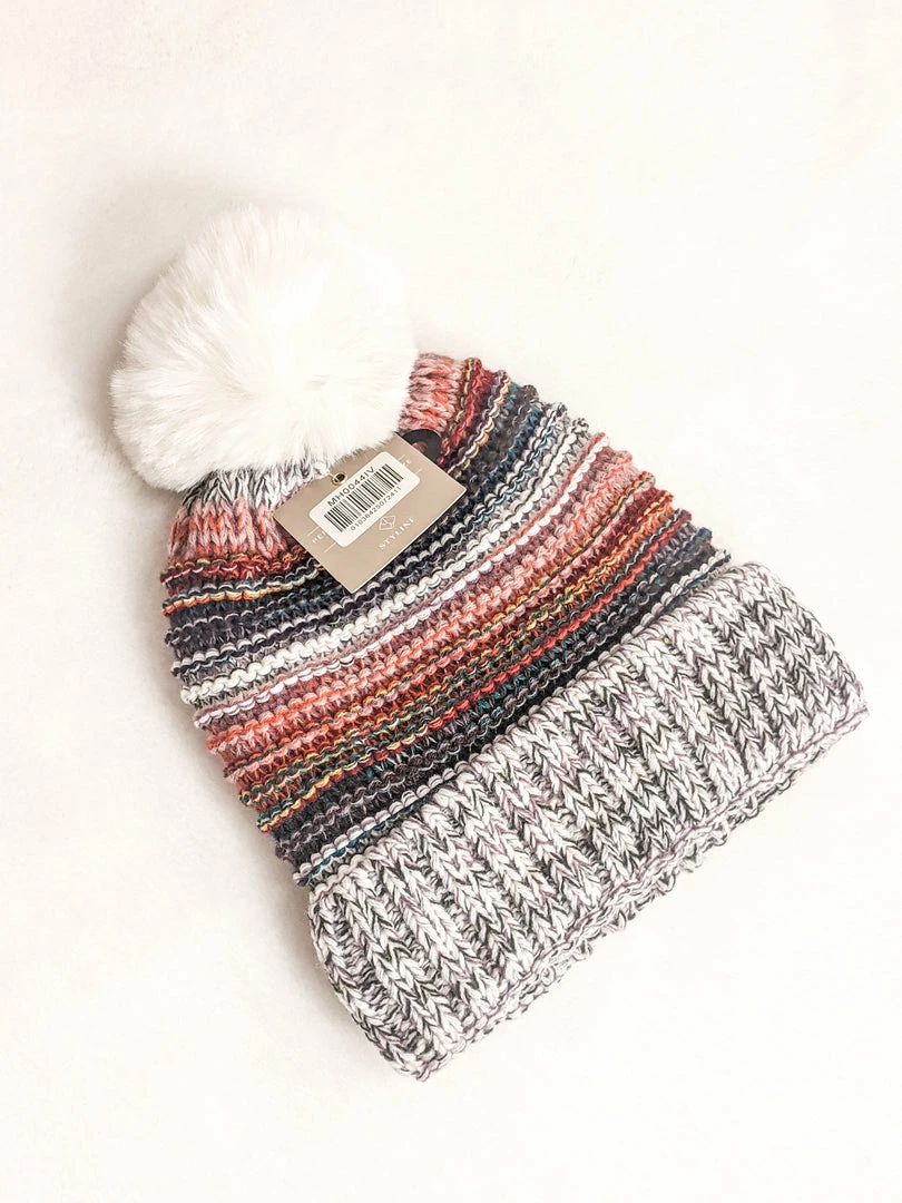 Accessorize Me Fleece Lined Striped Knit Beanie With Pom 2 Accessorize Me Fleece Lined Striped Knit Beanie With Pom