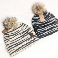 Accessorize Me New Arrivals C.C Zebra Pattern Beanie With Pom