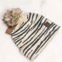Accessorize Me New Arrivals C.C Zebra Pattern Beanie With Pom