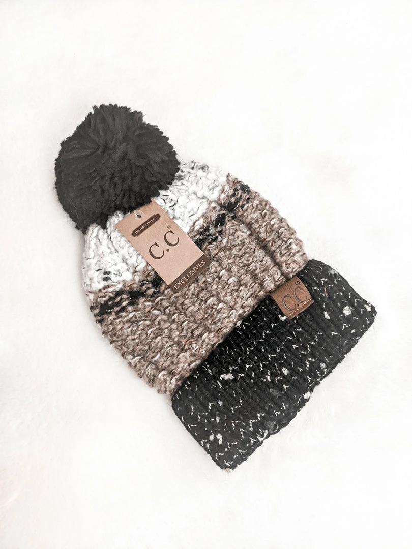 Moe & Arrow Boutique New Arrivals C.C Fuzzy Lined Flecked Beanie With Pom 1 Moe & Arrow Boutique New Arrivals C.C Fuzzy Lined Flecked Beanie With Pom