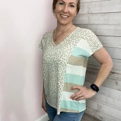 Andree Clothing "Catch A Vibe" Colorblock Animal/Stripe Top