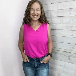 Cotton Bleu "So In Love" Scalloped Tank- Pink