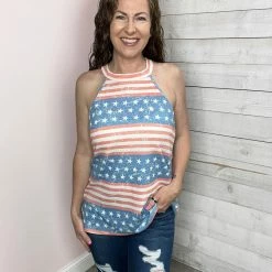 Haptics "Going My Way" Stars And Stripes Halter Tank *FINAL SALE* Clothing