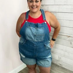 Zenana "Denim Dream" Distressed Denim Short Overalls Clothing