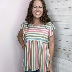 Haptics Clothing "Summer Fever" Rainbow Stripe Babydoll Top