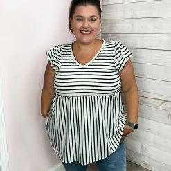 Be Stage "Back Together" Black/White Striped Babydoll Top Clothing