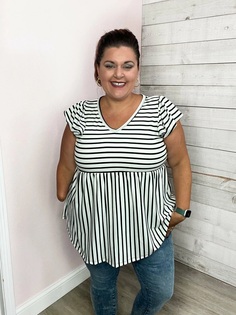 Be Stage "Back Together" Black/White Striped Babydoll Top Clothing 1 Be Stage "Back Together" Black/White Striped Babydoll Top Clothing