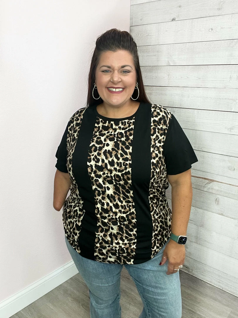 Sunshine & Rodeos "Adore You" Leopard Vertical Colorblock Top Clothing 2 Sunshine & Rodeos "Adore You" Leopard Vertical Colorblock Top Clothing