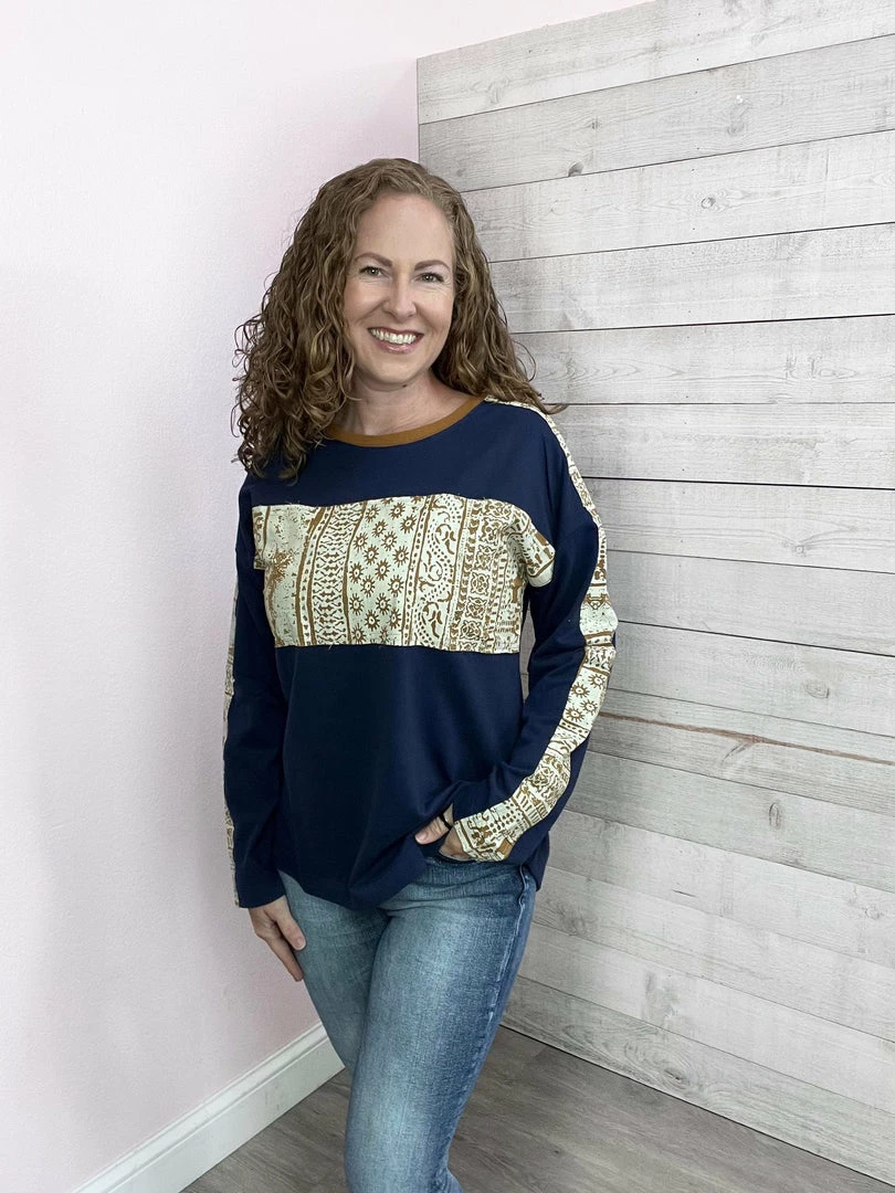 Cotton Bleu "Looking For You" Navy Contrast Print Top 2 Cotton Bleu "Looking For You" Navy Contrast Print Top