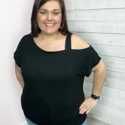 Emerald "Hold On Tight" Black Open Shoulder Top *FINAL SALE*