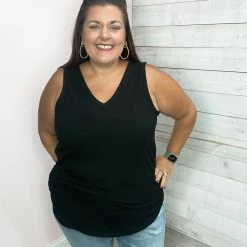 Mittoshop "Heat Wave" Rib V Neck Tank- Black Clothing