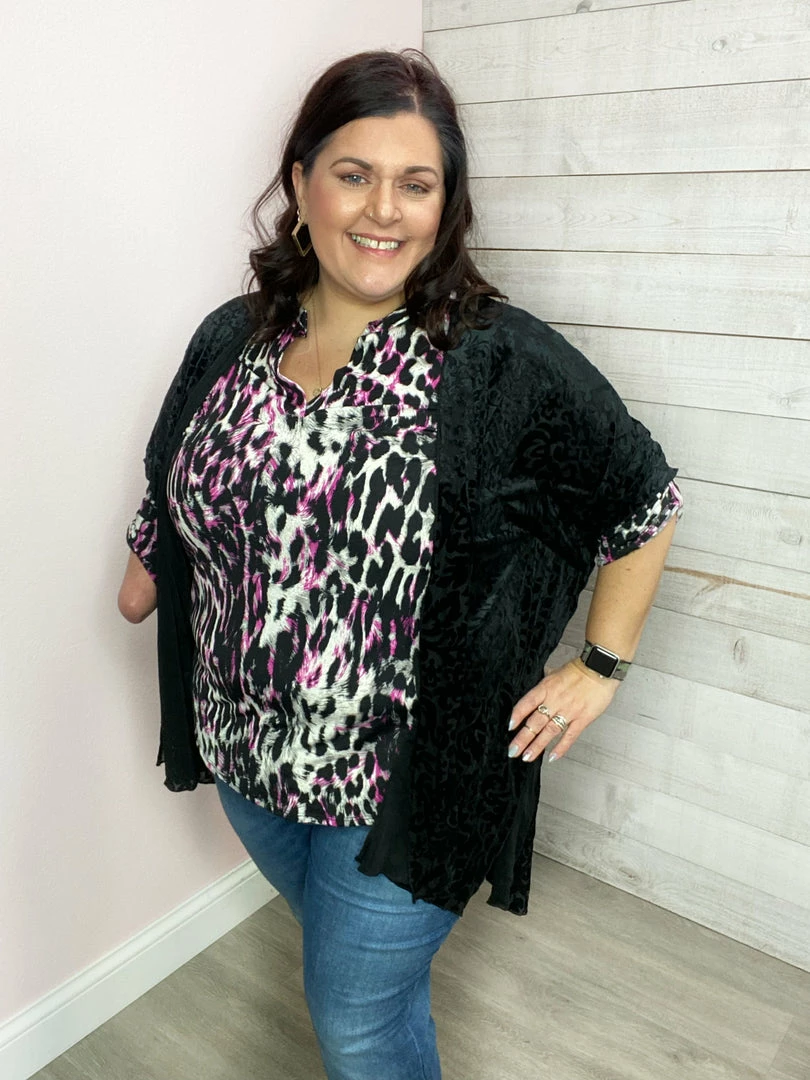 Honeyme Clothing "Fancy" Sheer Kimono With Velvet Pattern 2 Honeyme Clothing "Fancy" Sheer Kimono With Velvet Pattern