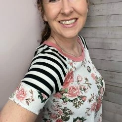 Emerald "Spring Into Action" Floral Top W/Stripe Sleeves *FINAL SALE* Clothing