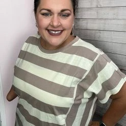 Cotton Bleu Clothing "Keep Up" Striped Short Sleeve Top- Mocha 6 Cotton Bleu Clothing