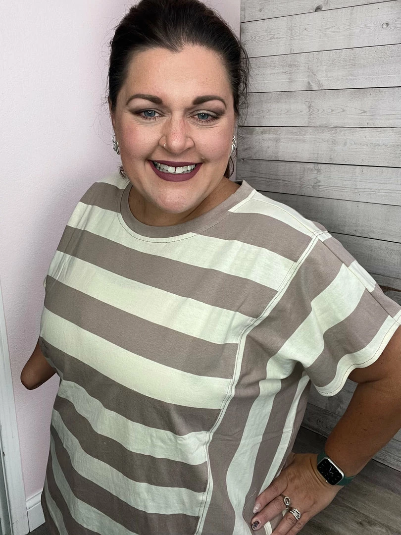 Cotton Bleu Clothing "Keep Up" Striped Short Sleeve Top- Mocha 3 Cotton Bleu Clothing "Keep Up" Striped Short Sleeve Top- Mocha