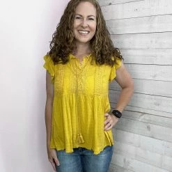 Haptics "Gold Coast" Crochet Lace Babydoll Top Clothing