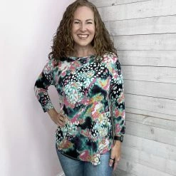 Honeyme "Think About It" Tie Dye Animal Print Top