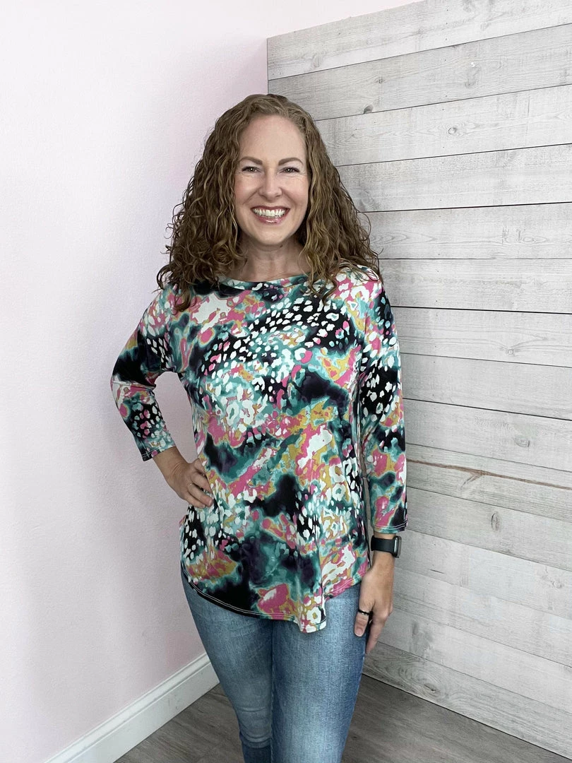 Honeyme "Think About It" Tie Dye Animal Print Top 2 Honeyme "Think About It" Tie Dye Animal Print Top