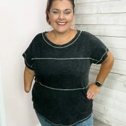 Sew In Love "Simple Times" Charcoal Short Sleeve Top Clothing