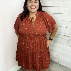 Ps Kate Clothing "Brunch Date" Rust Floral Dress