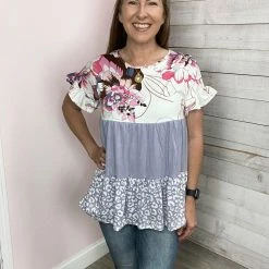 Celeste "First Kiss" Tiered Color Block Ruffle Top