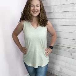 Mittoshop "Heat Wave" Rib V Neck Tank- Oatmeal Clothing