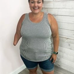 Blumin "Grab Their Attention" Striped Tank- Black Clothing