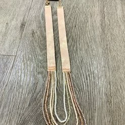 Accessorize Me New Arrivals Necklace & Earring Set- Rose Gold Leather & Beige Seed Beads