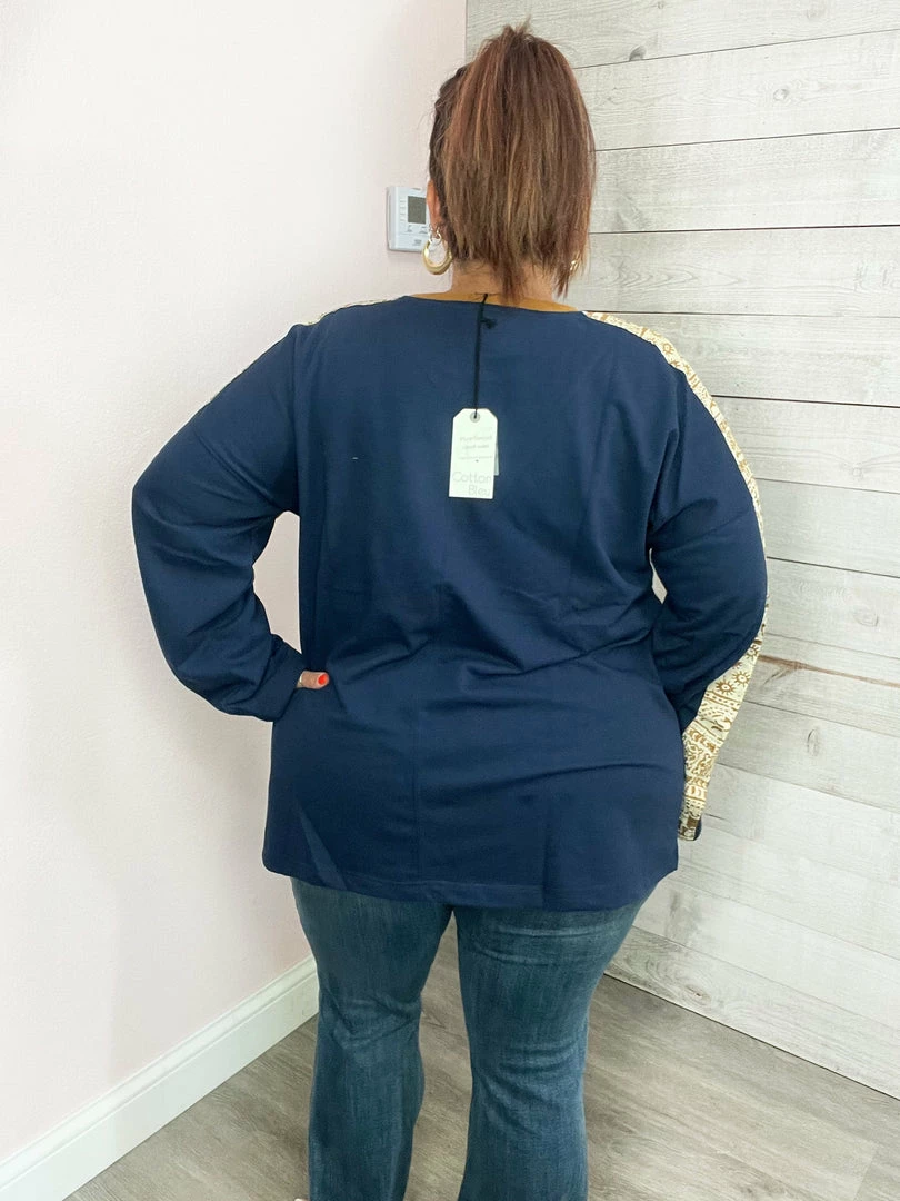 Cotton Bleu "Looking For You" Navy Contrast Print Top 3 Cotton Bleu "Looking For You" Navy Contrast Print Top