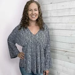 White Birch "Show Me Around" Purple Dot Long Sleeve Top Clothing