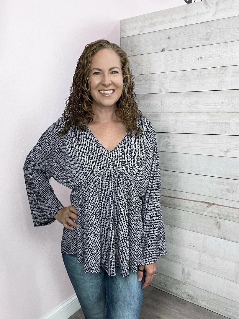 White Birch "Show Me Around" Purple Dot Long Sleeve Top Clothing 2 White Birch "Show Me Around" Purple Dot Long Sleeve Top Clothing