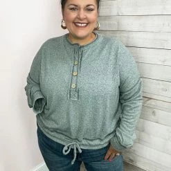 White Birch Clothing "Make Life Easy" Button Front Sweater Top- Charcoal