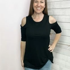 Eluna "Pure Sweetness" Cold Shoulder Top- Black *FINAL SALE*