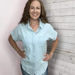 143 "Long Distance" Chambray Top- Blue