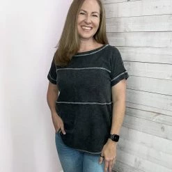 Sew In Love "Simple Times" Charcoal Short Sleeve Top Clothing