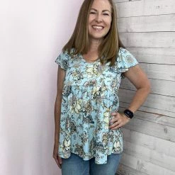 Be Stage "Sweet On Me" Blue Paisley Babydoll Top Clothing