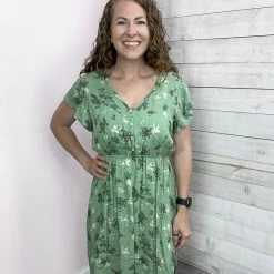 Honeyme "Better This Way" Sage Floral Dress Clothing