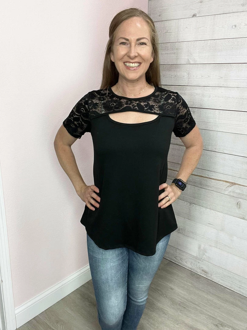 Now N Forever "Last Call" Keyhole Top With Lace Clothing 1 Now N Forever "Last Call" Keyhole Top With Lace Clothing