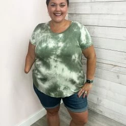 Chris & Carol "Sweet Talk" Tie Dye Short Sleeve Top- Green Clothing
