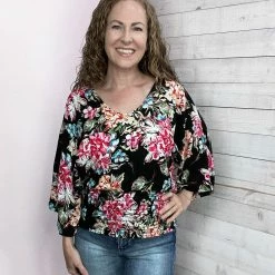 143 Clothing "Bold Floral" Floral Smock Band Top