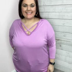Emerald "Good To Know" Criss Cross Purple Top Clothing