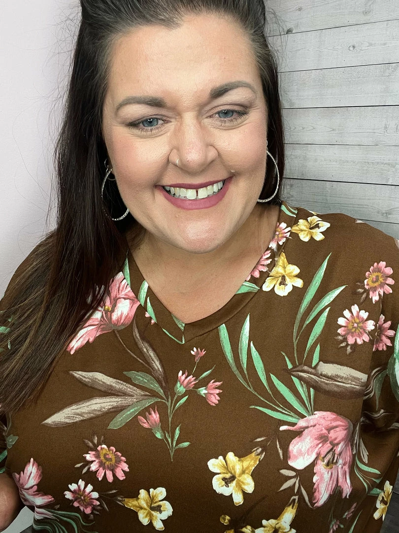 Honeyme Clothing "Can't Let Go" Brown Floral Top 4 Honeyme Clothing "Can't Let Go" Brown Floral Top